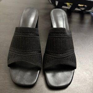 SHEIN Black Mules with Decorative Stitching